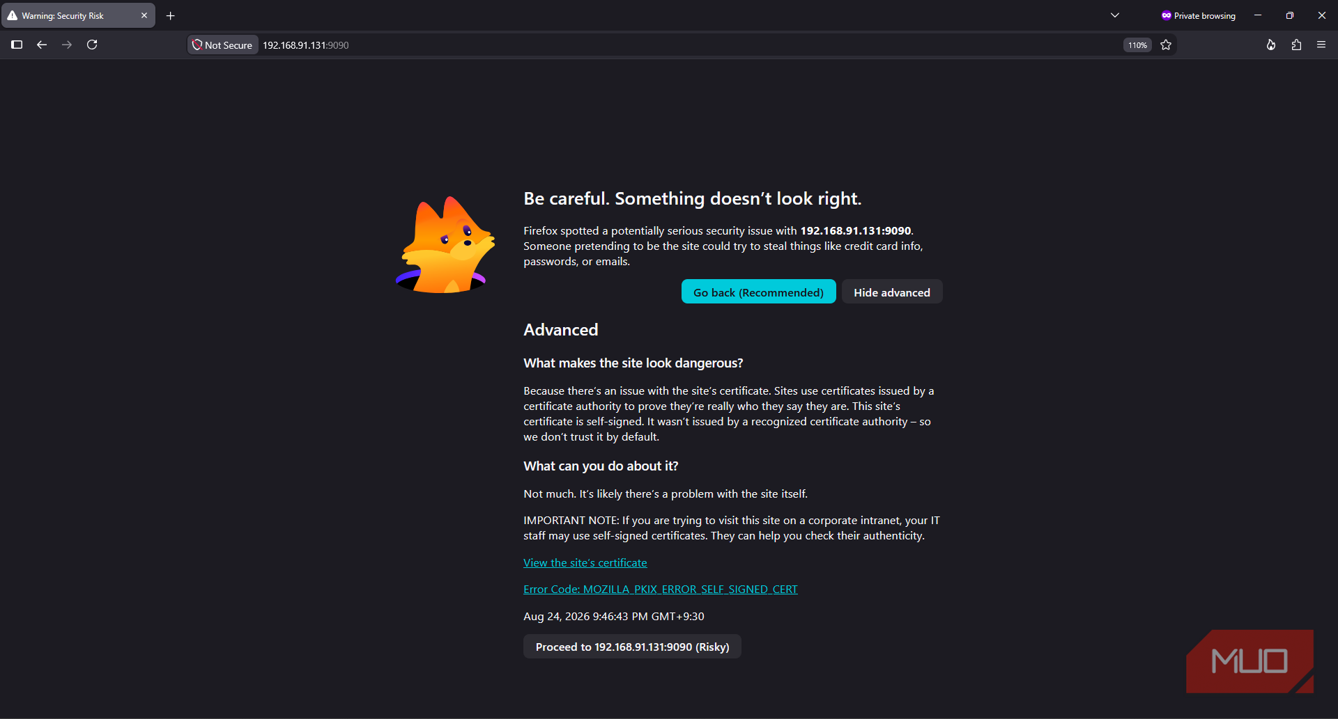 Cockpit self-signed certificate causing a browser certificate warning