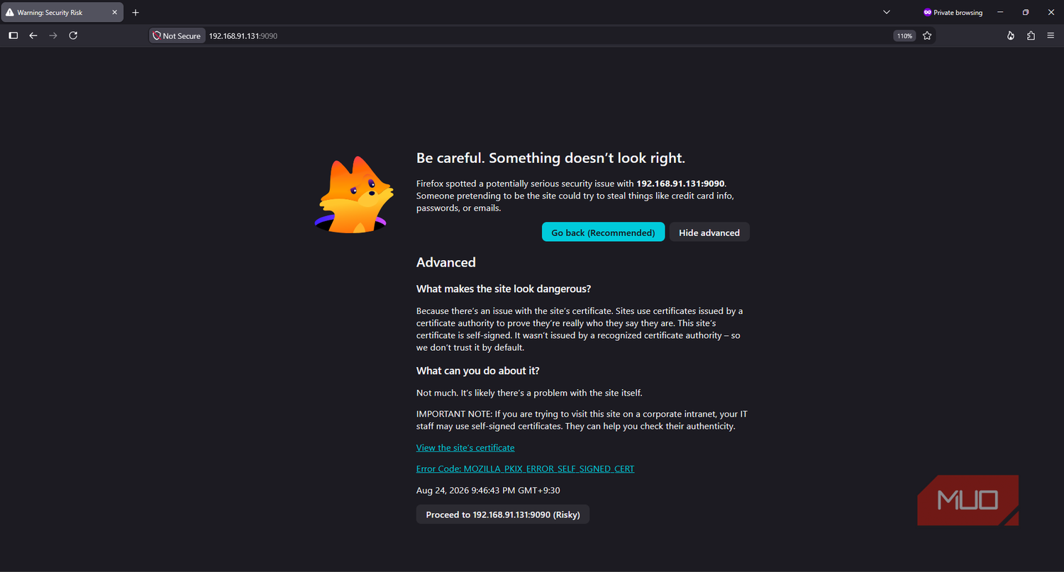 Cockpit self-signed certificate causing a browser certificate warning