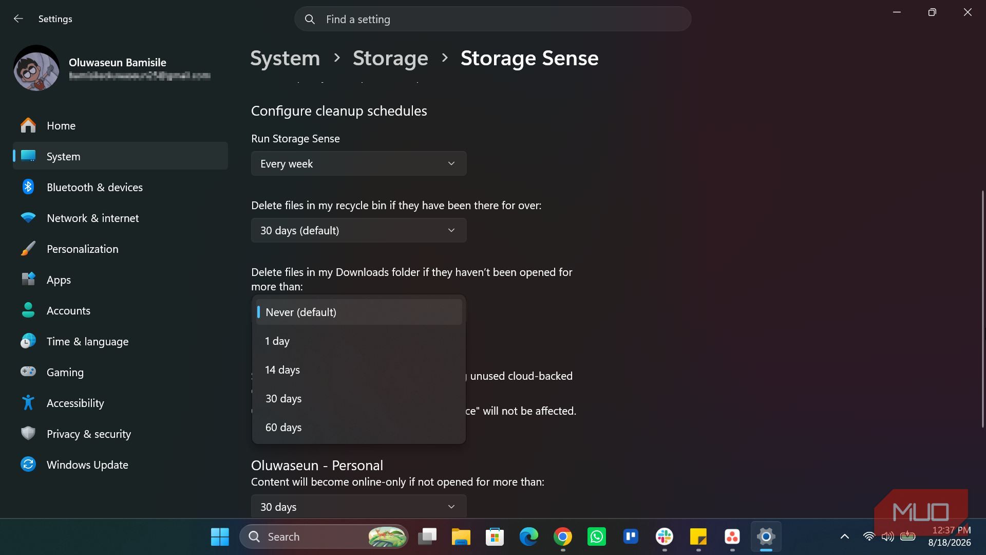 Configuring Storage Sense in Windows