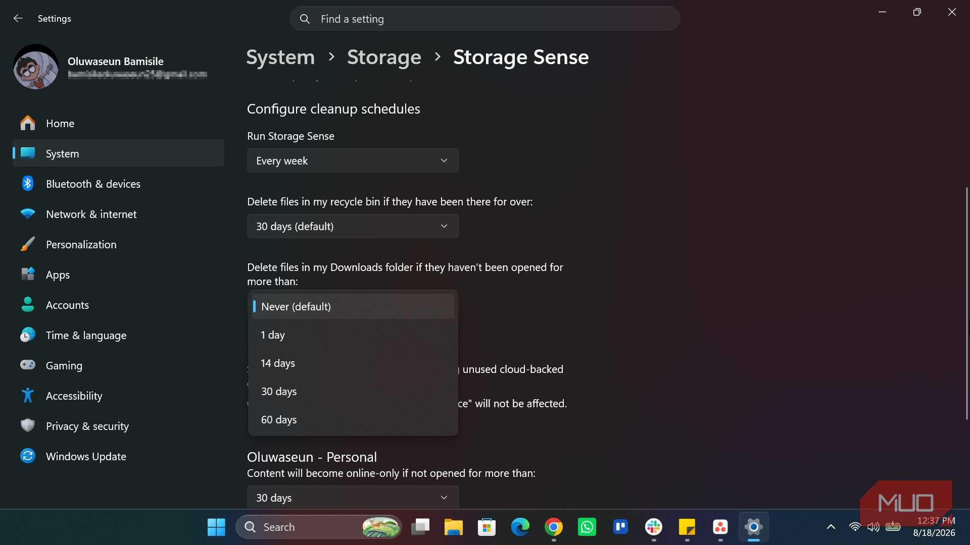 Configuring Storage Sense in Windows
