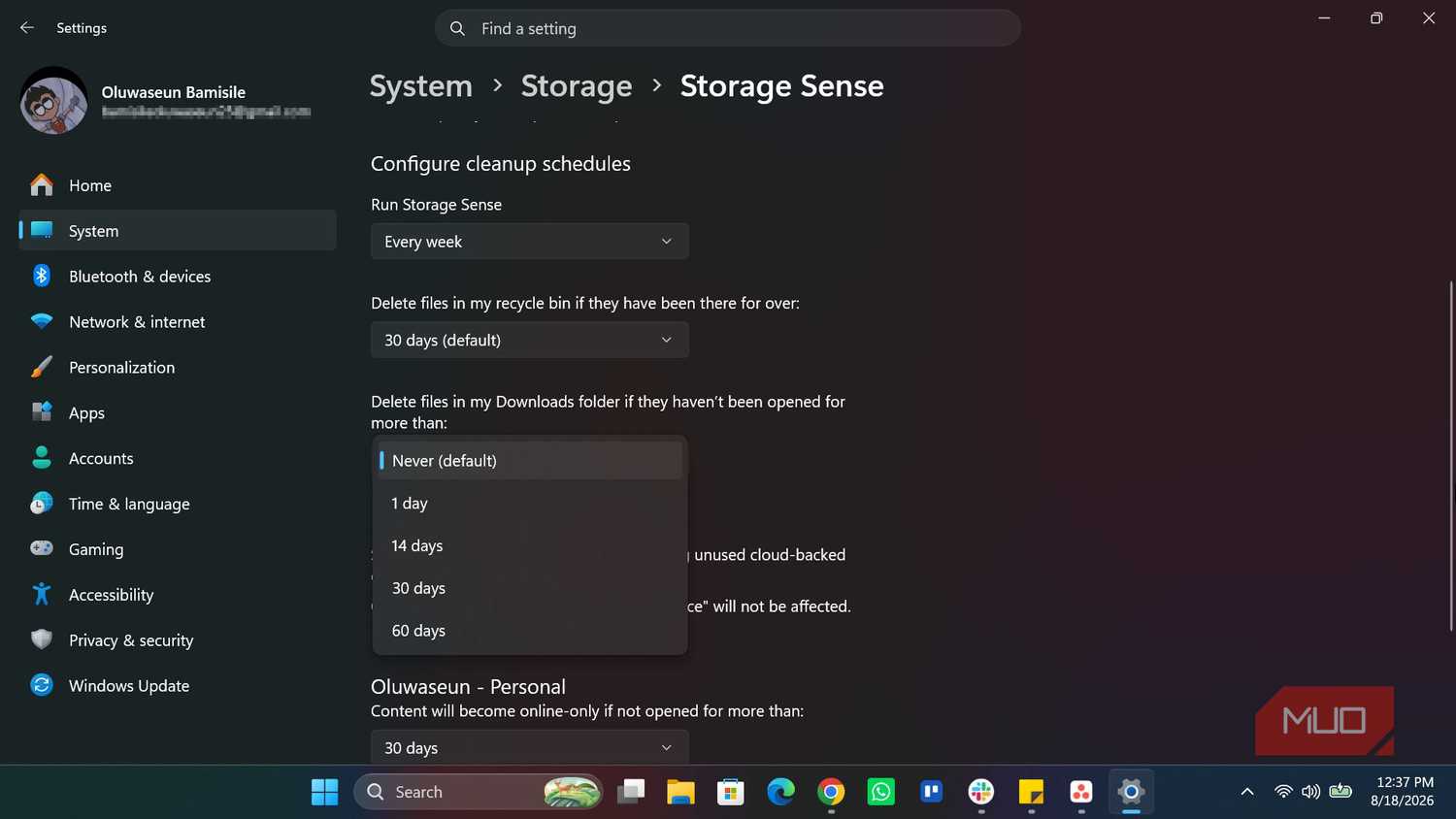 Configuring Storage Sense in Windows