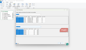 Create relationship dialog box in Power Pivot for Excel.