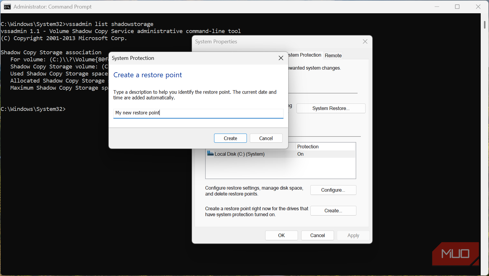 Creating restore points on Windows