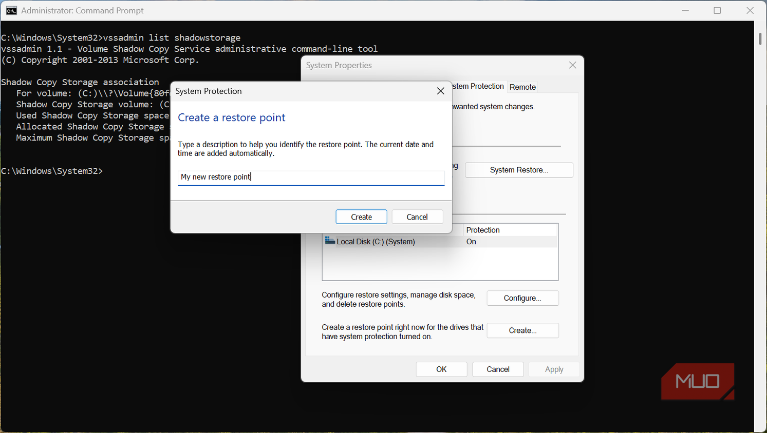 Creating restore points on Windows