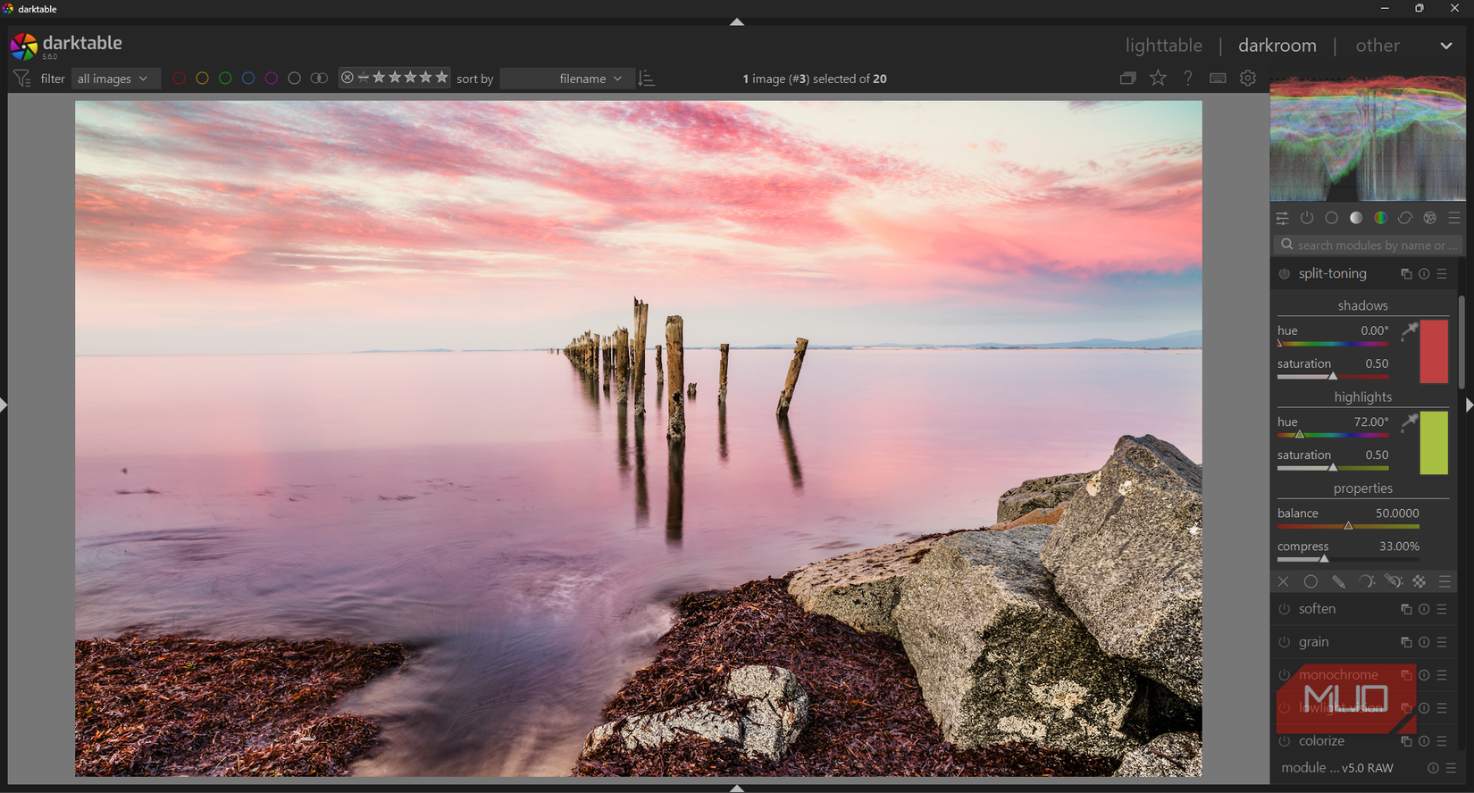 Darktable adjusting split toning in darktable development view