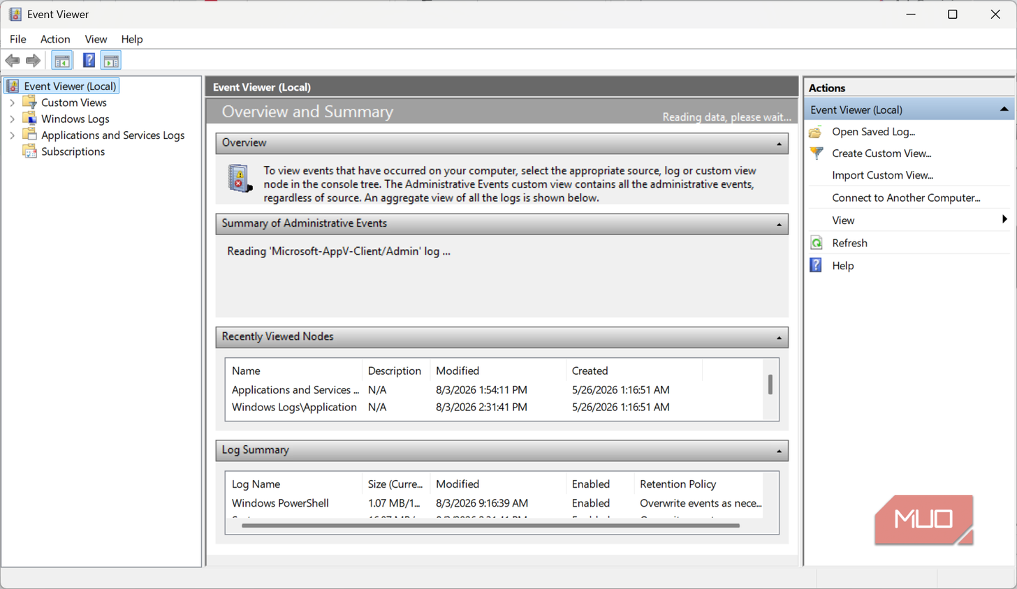 Default event viewer view
