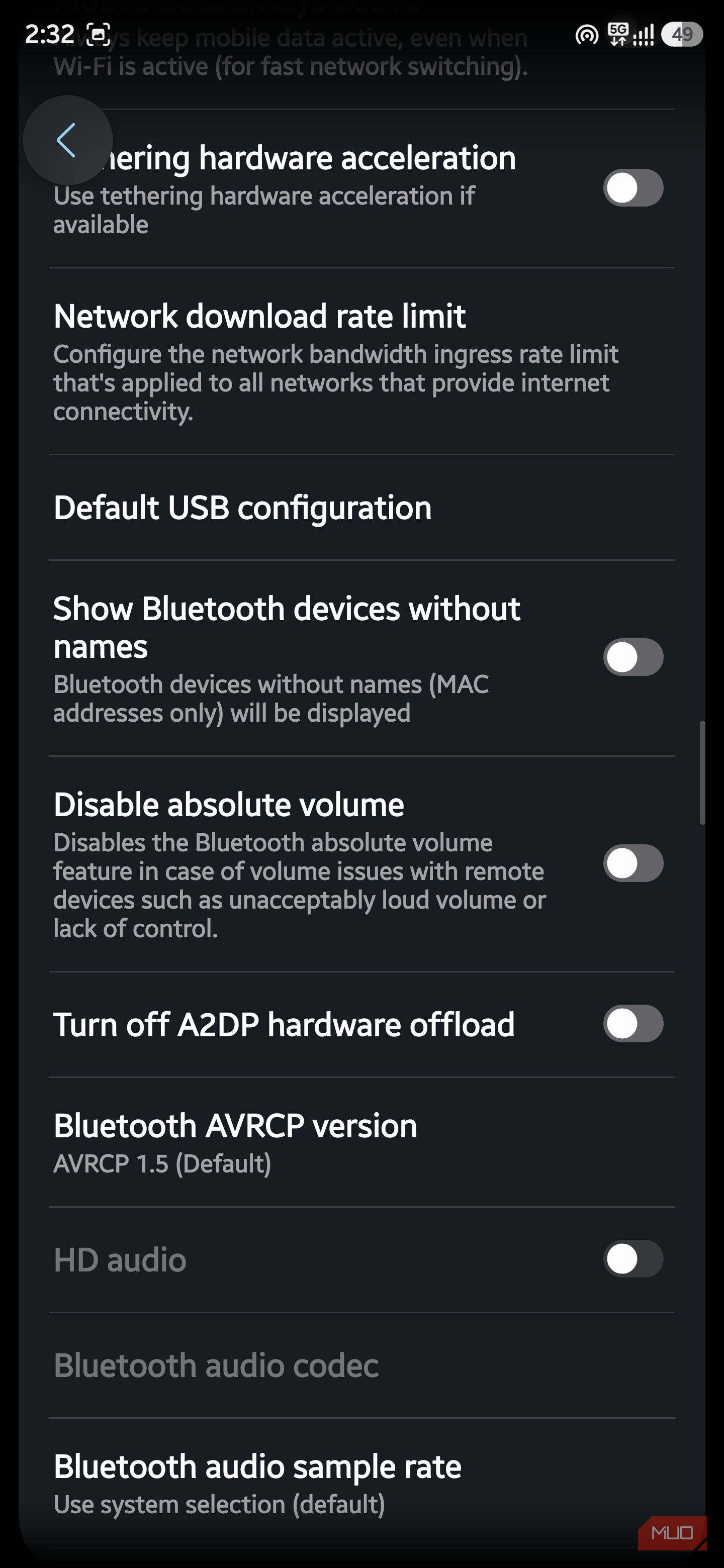 Disable absolute volume option turned off inside Developer Options