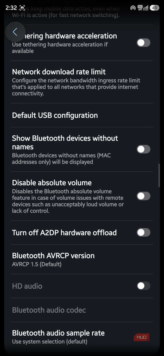 Disable absolute volume option turned off inside Developer Options