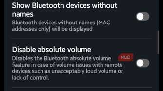 Disable absolute volume option turned off inside Developer Options