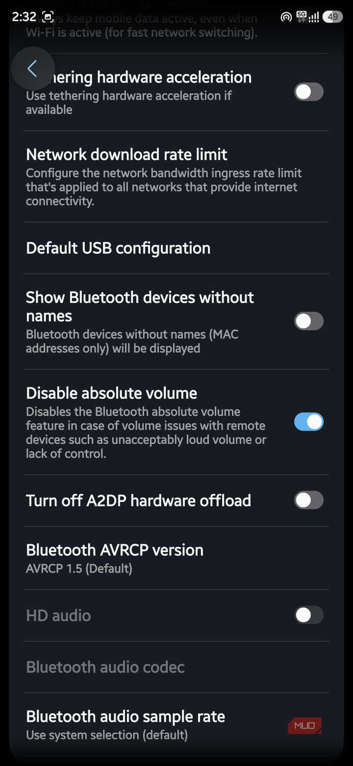 Disable absolute volume option turned on inside Developer Options