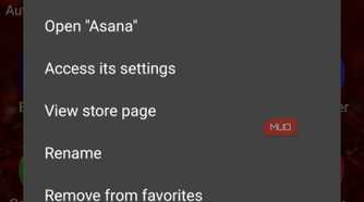 Discreet Launcher app menu with options for Asana app