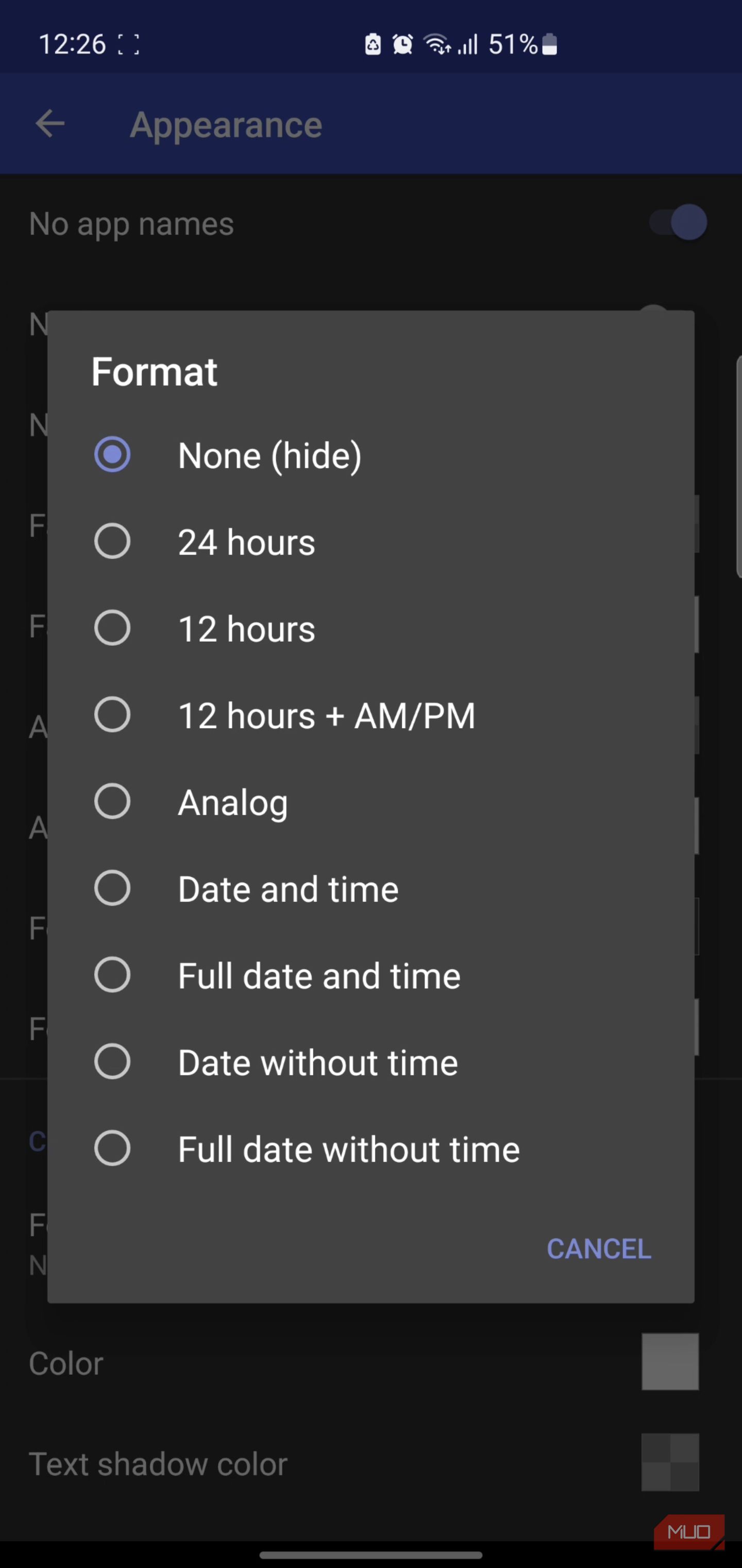 Discreet Launcher appearance settings format selection dialog