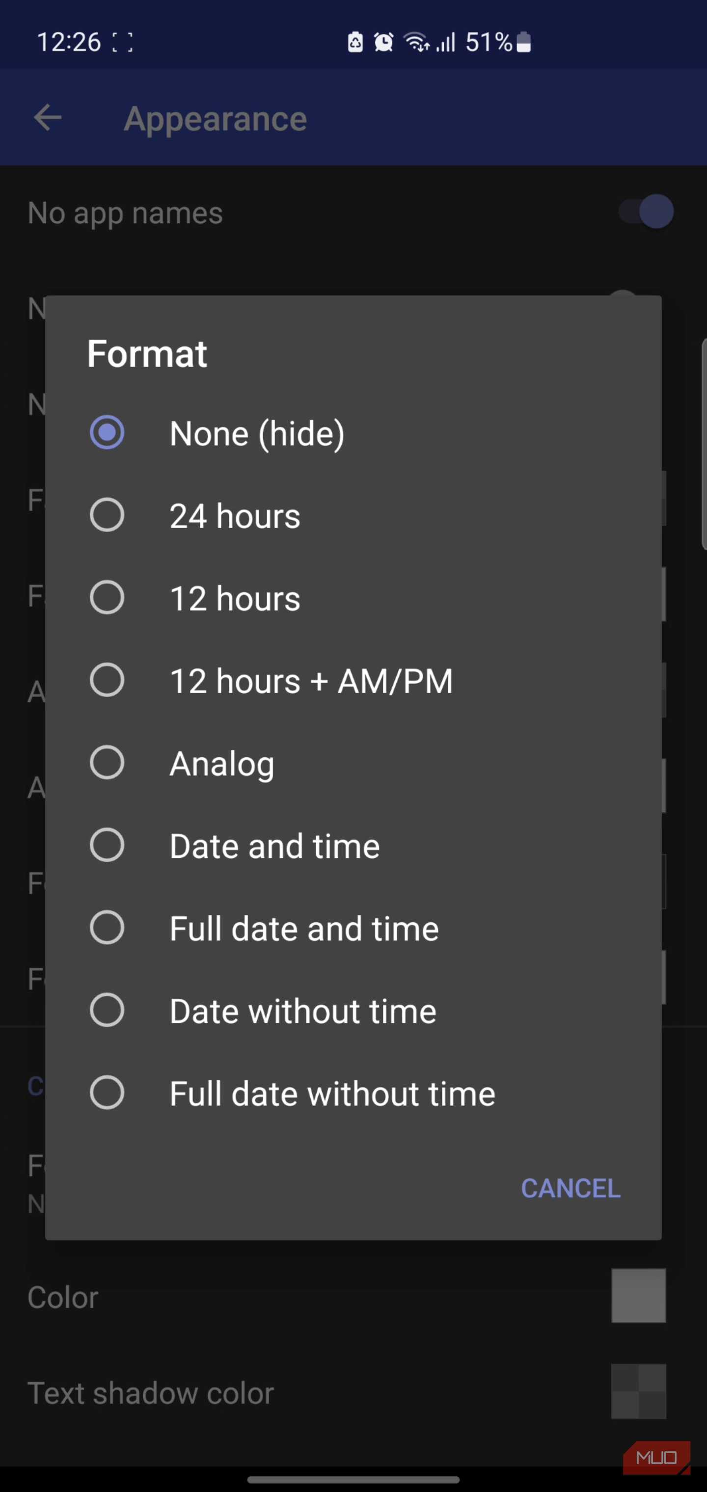 Discreet Launcher appearance settings format selection dialog