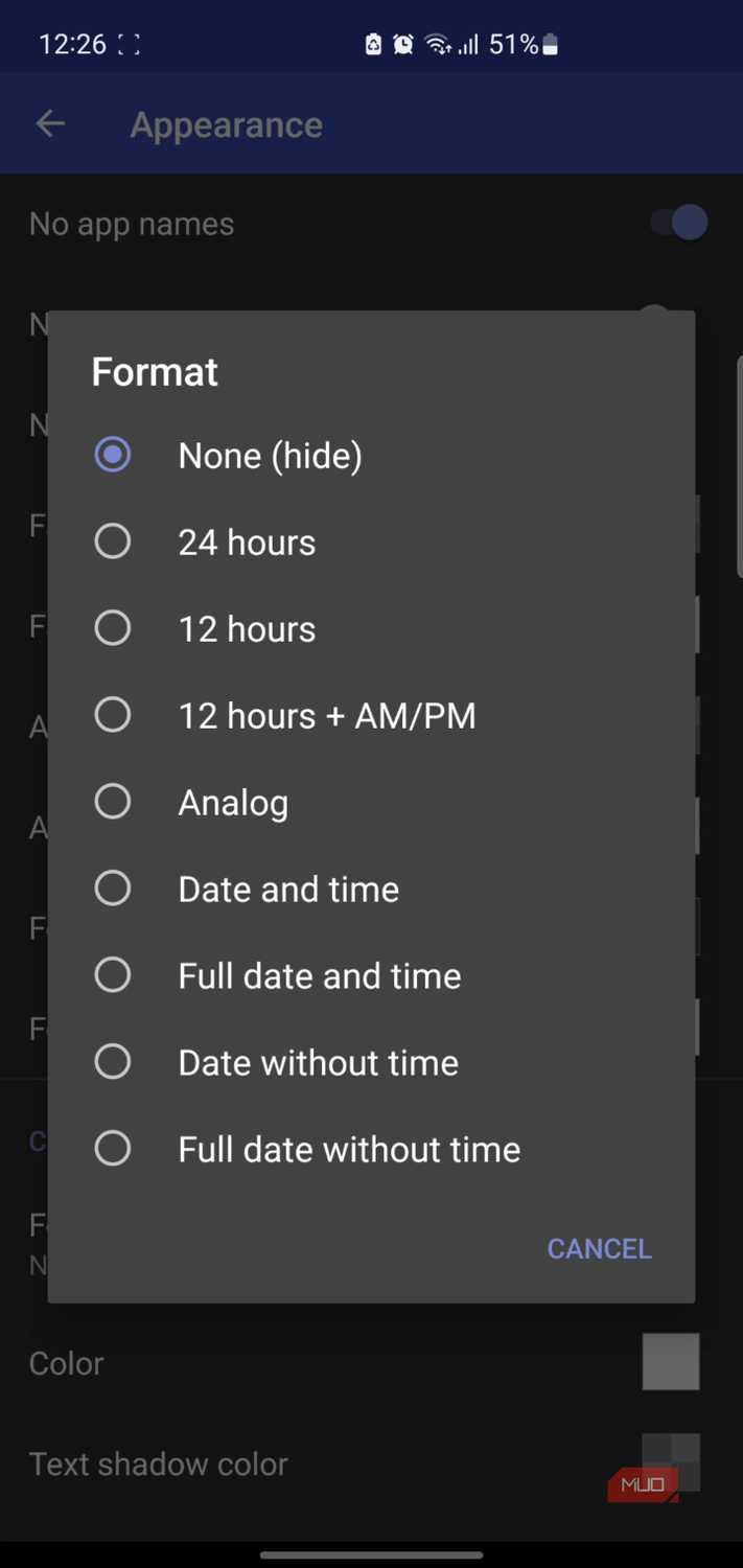 Discreet Launcher appearance settings format selection dialog