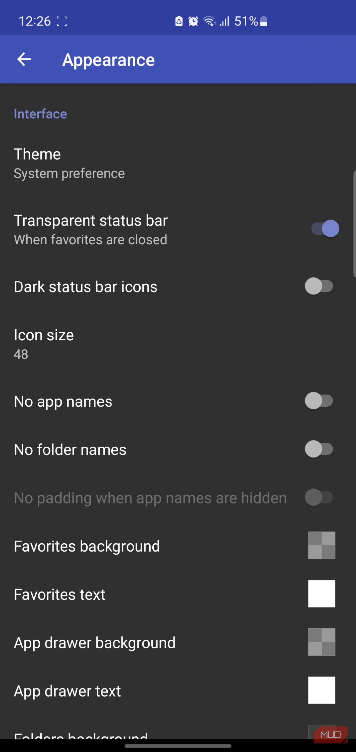 Discreet Launcher appearance settings menu