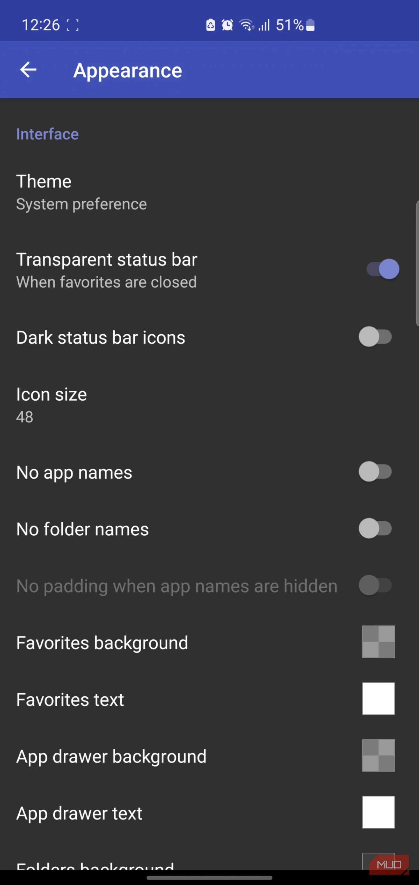 Discreet Launcher appearance settings menu