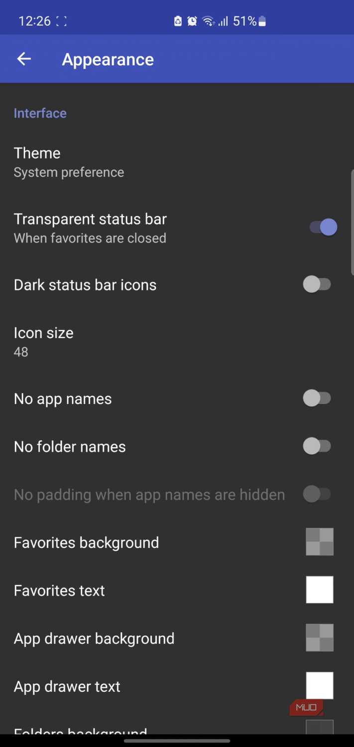Discreet Launcher appearance settings menu