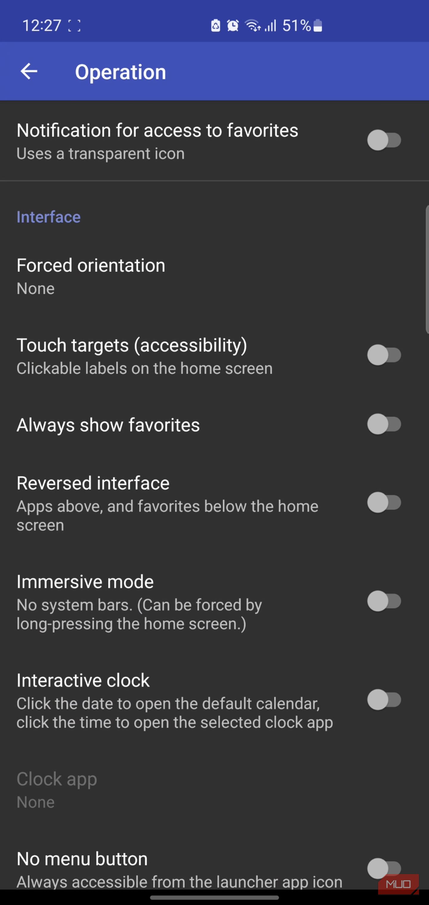Discreet Launcher Operation settings menu
