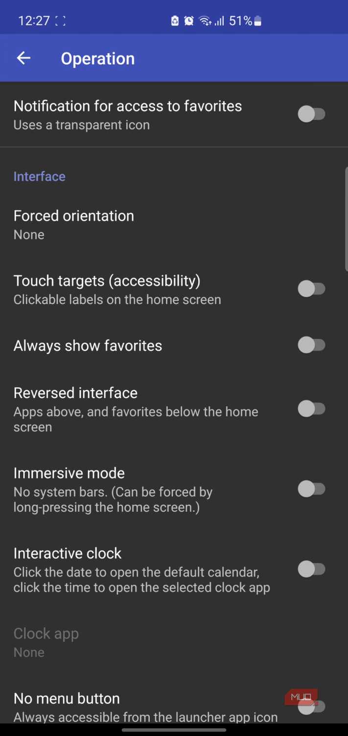 Discreet Launcher Operation settings menu