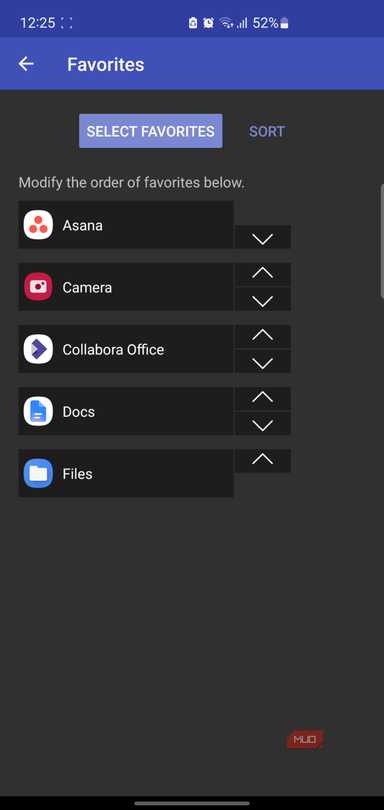 Discreet Launcher settings screen showing reorder favorites list