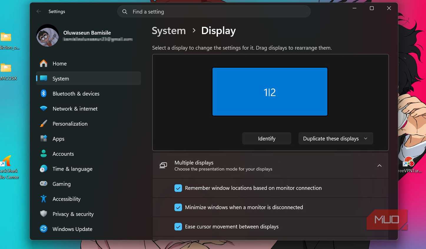 Display settings in Windows