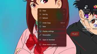 Display settings option on the Windows context menu