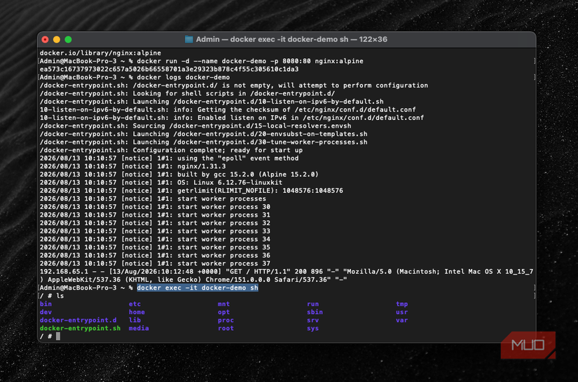 Docker exec lets you run commands inside a docker container.