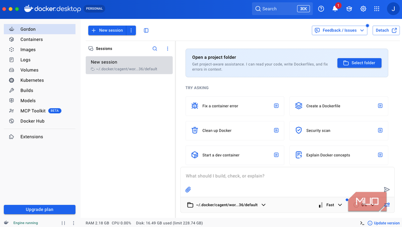 The Docker desktop interface.