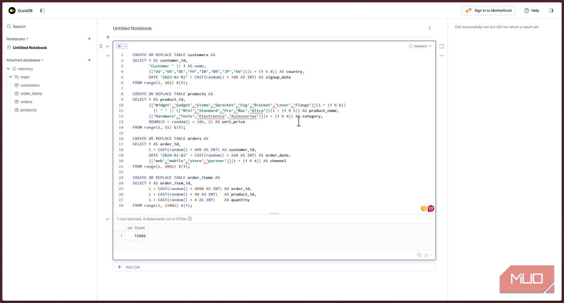 DuckDB running SQL query.