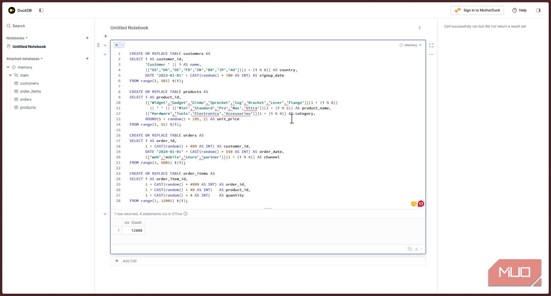DuckDB running SQL query.