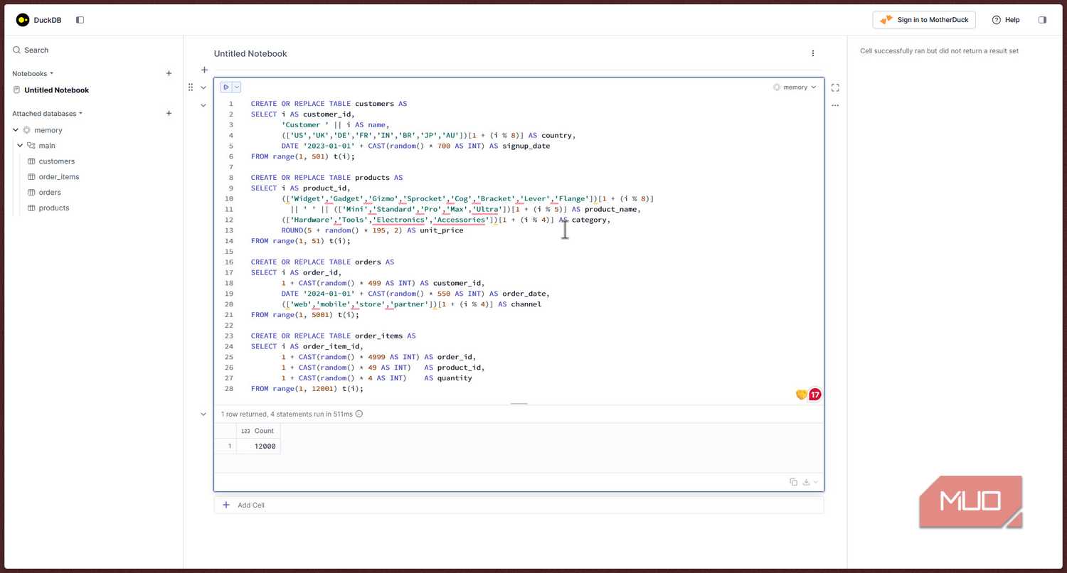 DuckDB running SQL query.