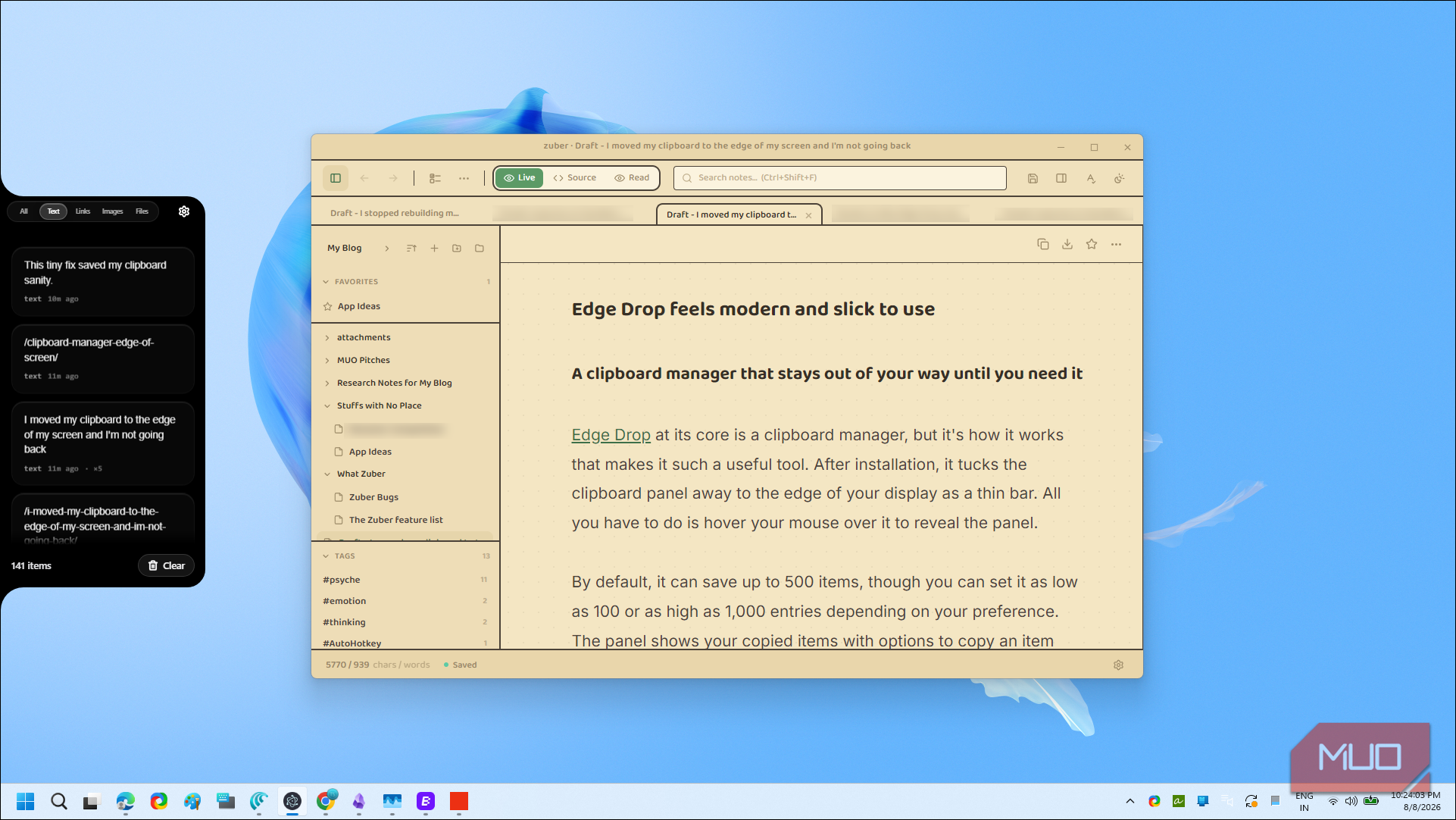 Edge Drop Clipboard Manager Interface With Saved Items And Documentation-1