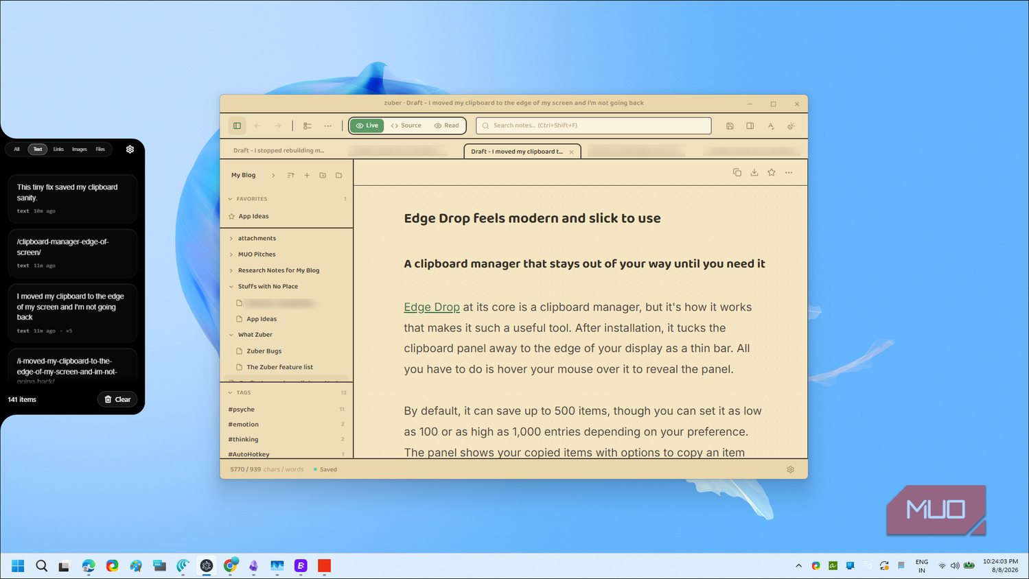 Edge Drop Clipboard Manager Interface With Saved Items And Documentation-1