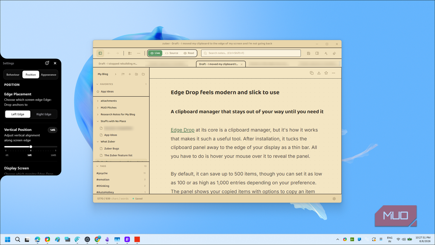 Edge Drop Clipboard Manager Settings And Documentation Interface-1