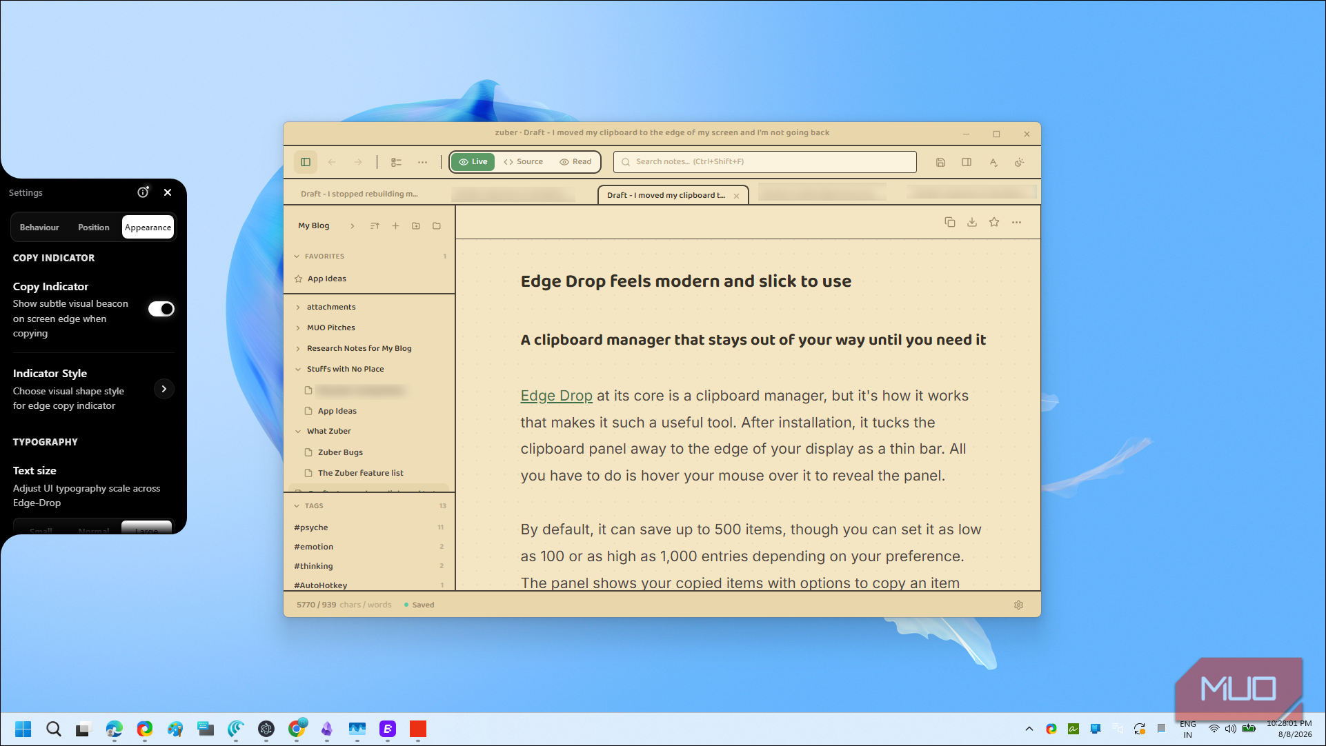 Edge Drop Clipboard Manager Settings And Interface Demo-1
