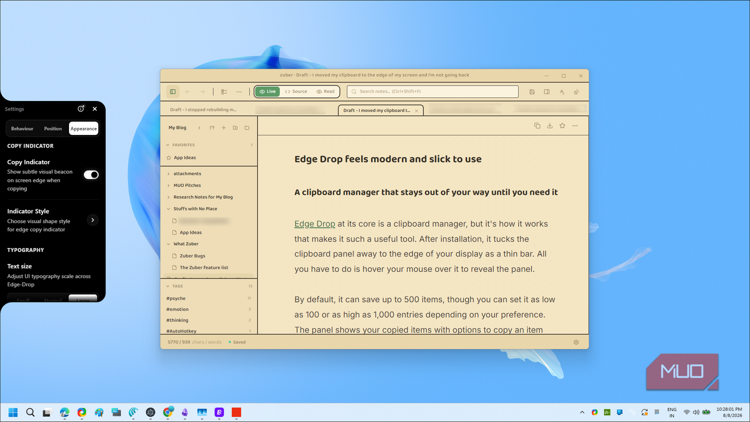 Edge Drop Clipboard Manager Settings And Interface Demo-1