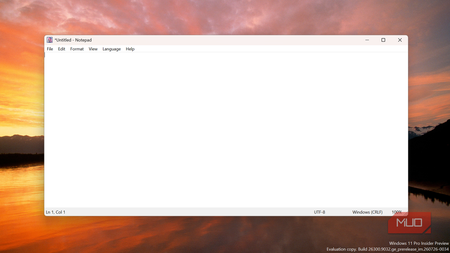 Empty Legacy Notepad editor.