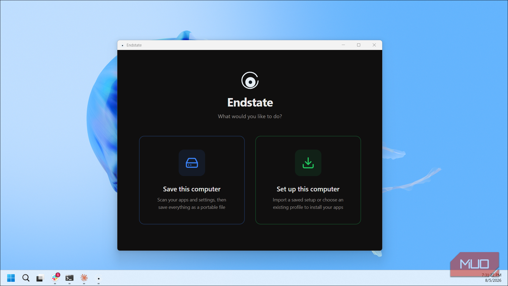 Endstate App Startup Screen With Save And Setup Options-1