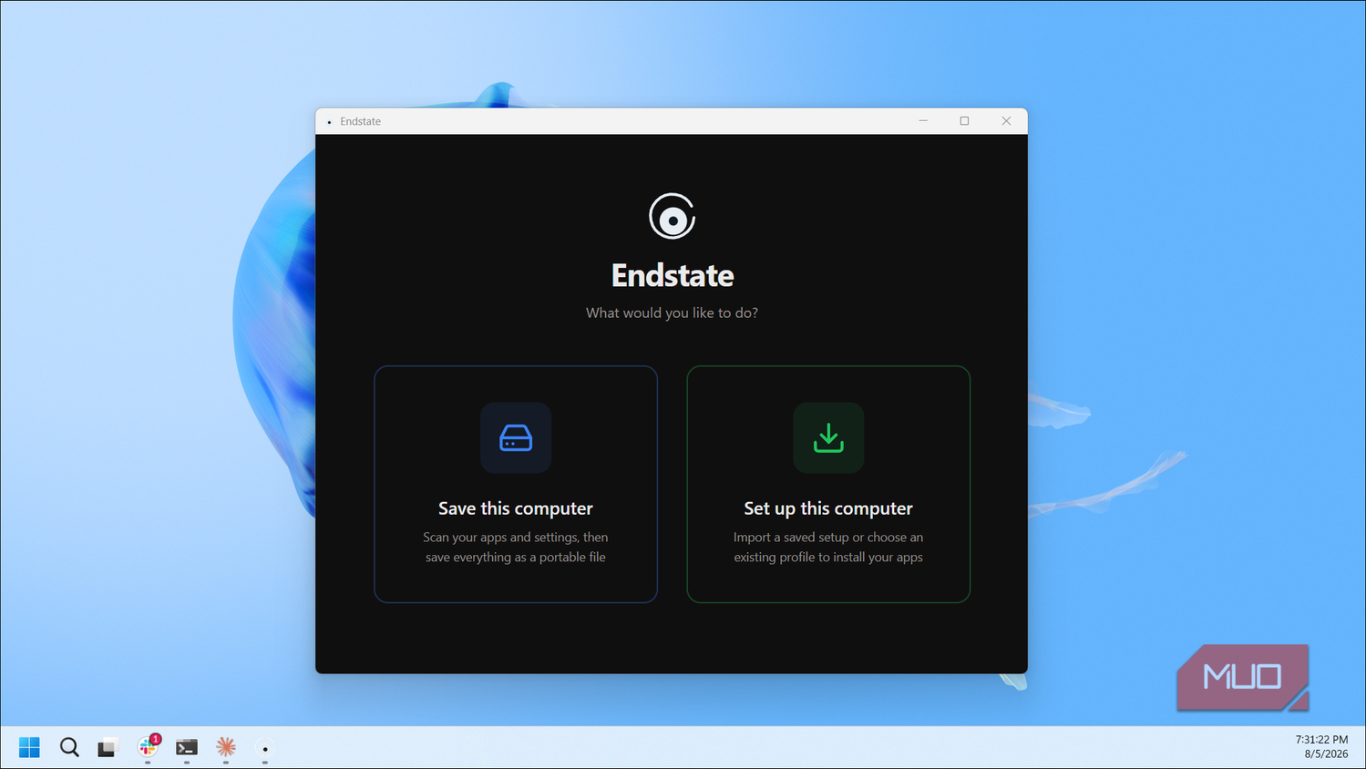 Endstate App Startup Screen With Save And Setup Options-1