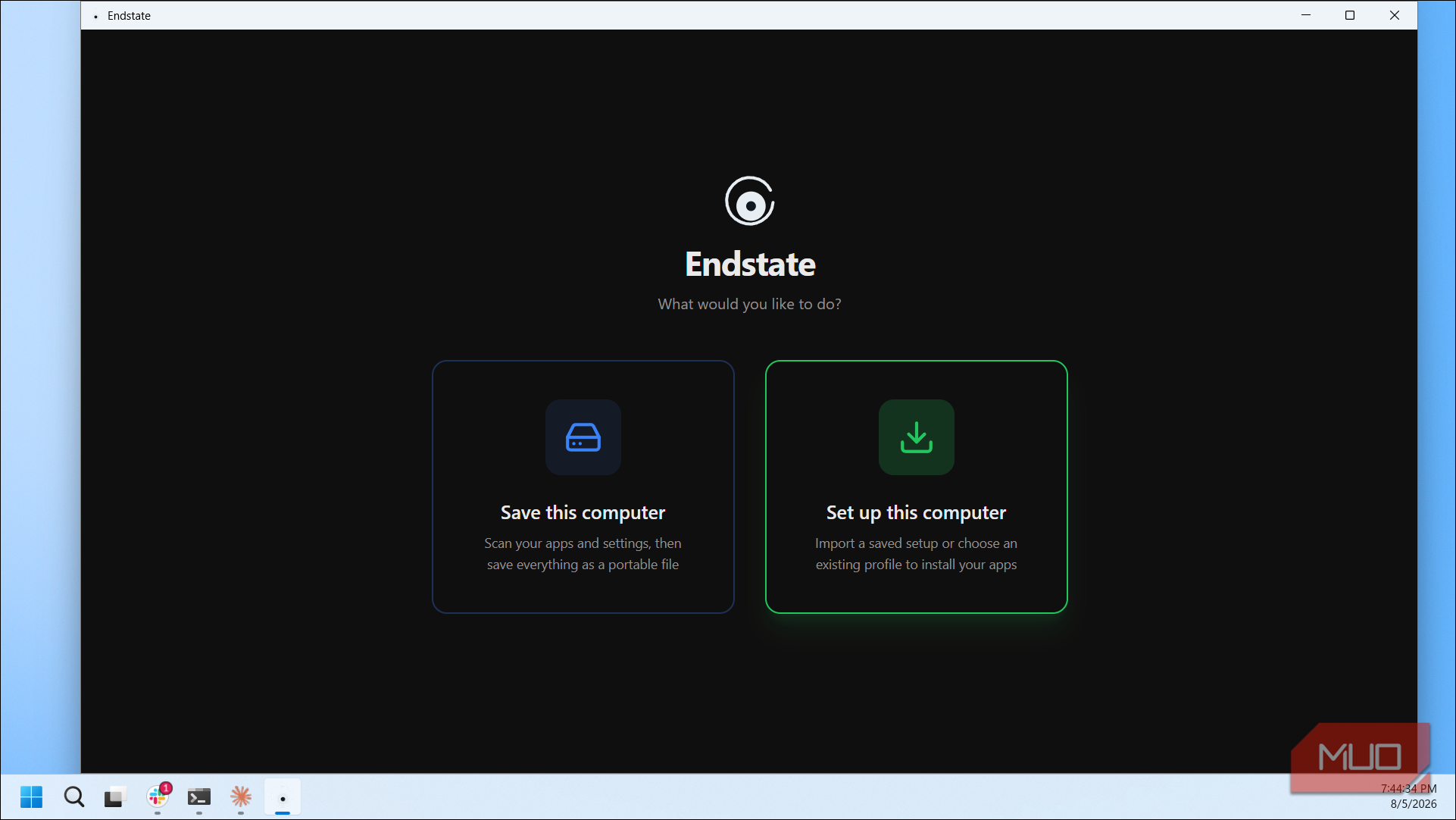 Endstate Main Menu With Save And Setup Options