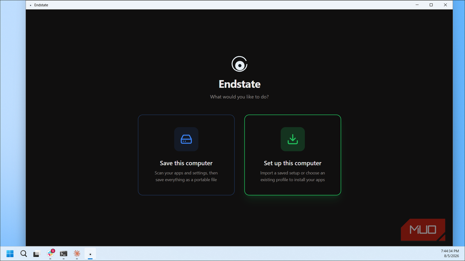 Endstate Main Menu With Save And Setup Options