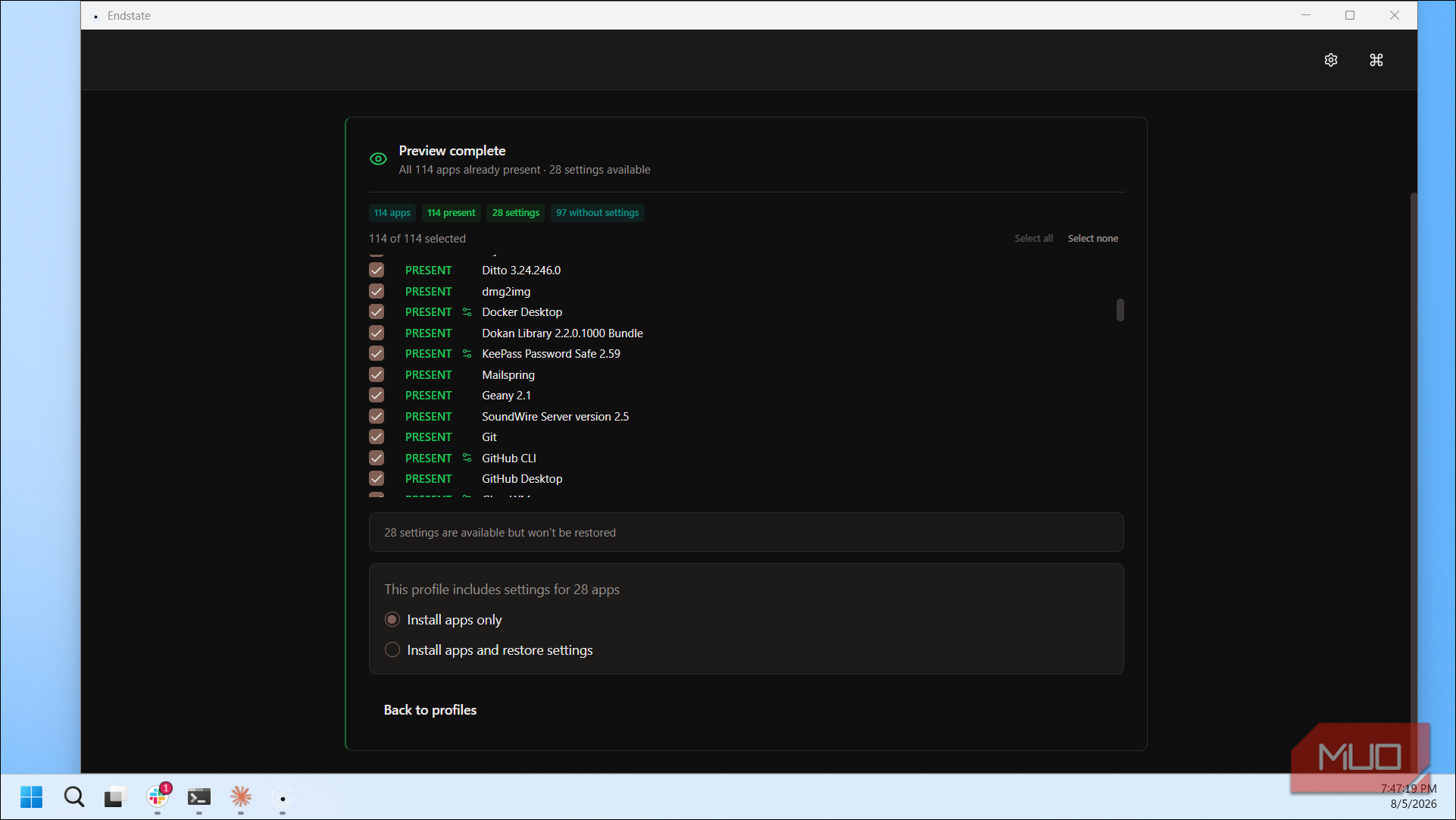 Endstate Preview Complete 114 Apps Present With Installation Settings