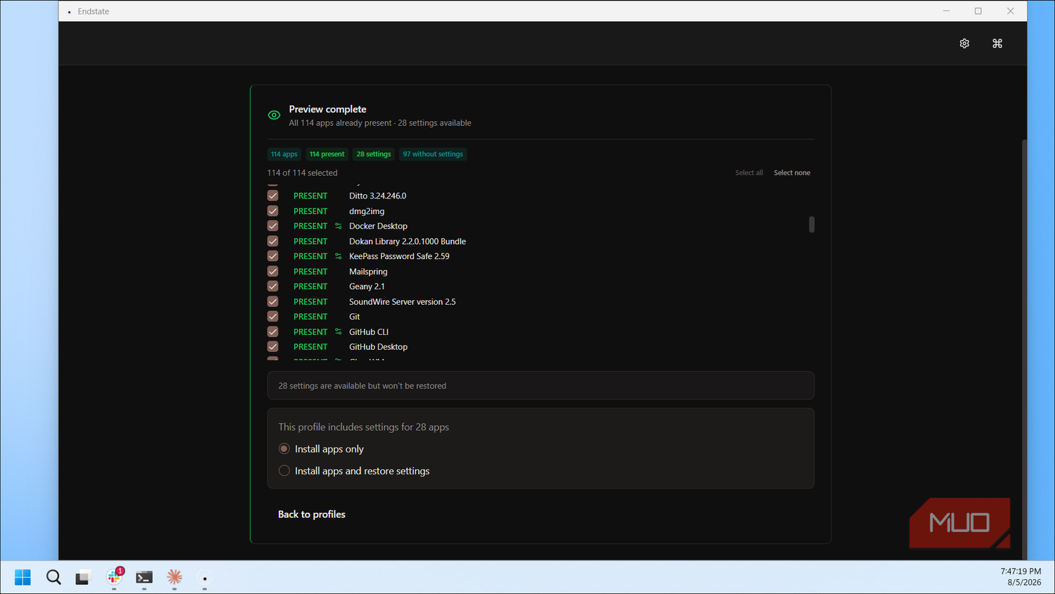 Endstate Preview Complete 114 Apps Present With Installation Settings