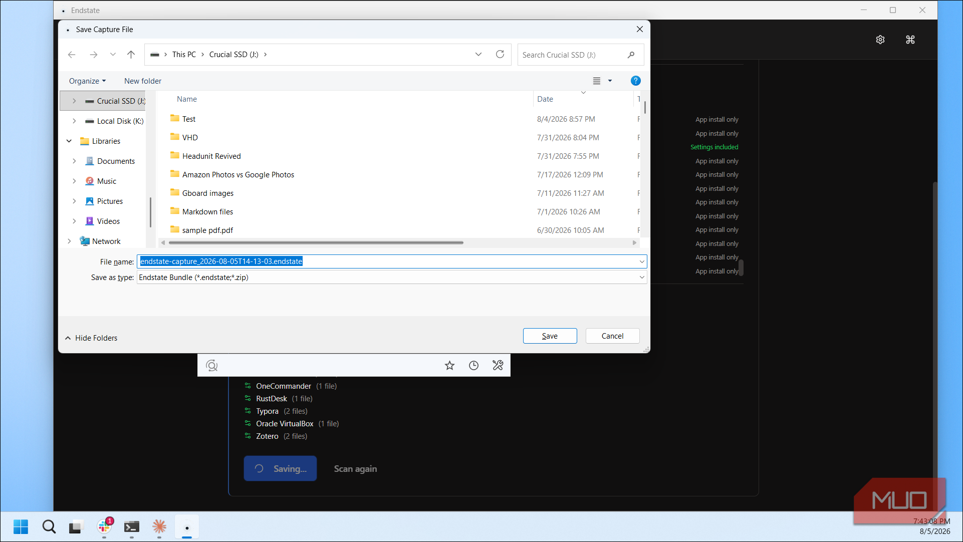 Endstate Save Capture File Dialog With Bundle Filename And Crucial Ssd Location
