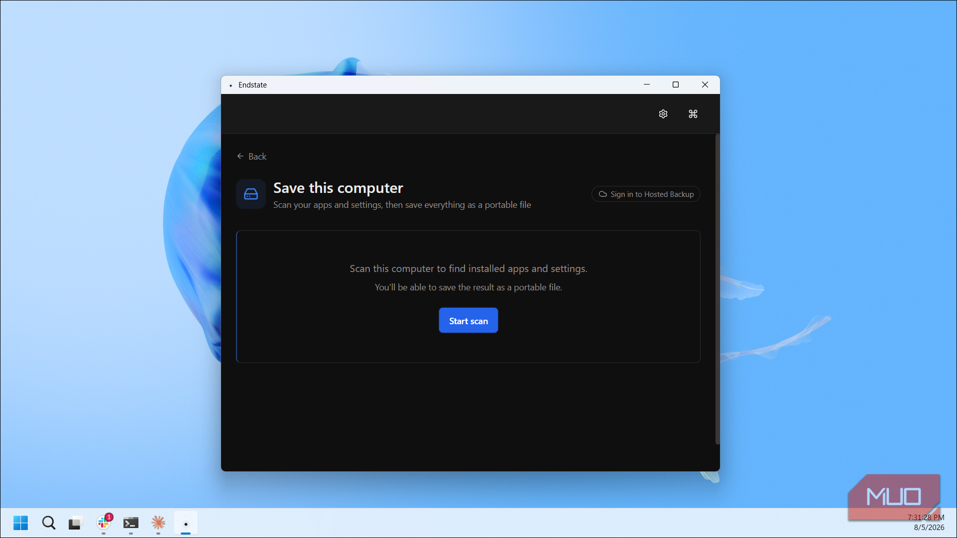 Endstate Save Computer Scan Interface With Start Scan Button