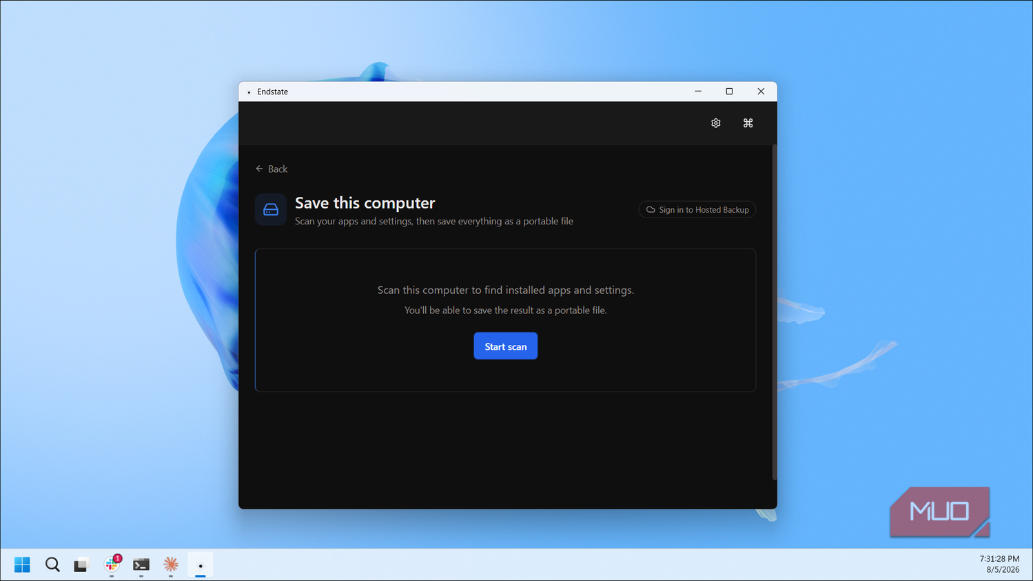 Endstate Save Computer Scan Interface With Start Scan Button