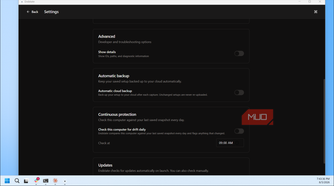 Endstate Settings Advanced Automatic Backup Continuous Protection Options