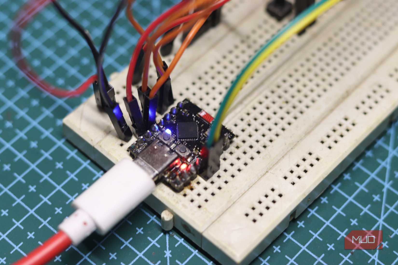 ESP32 C3 Supermini on a breadboard.