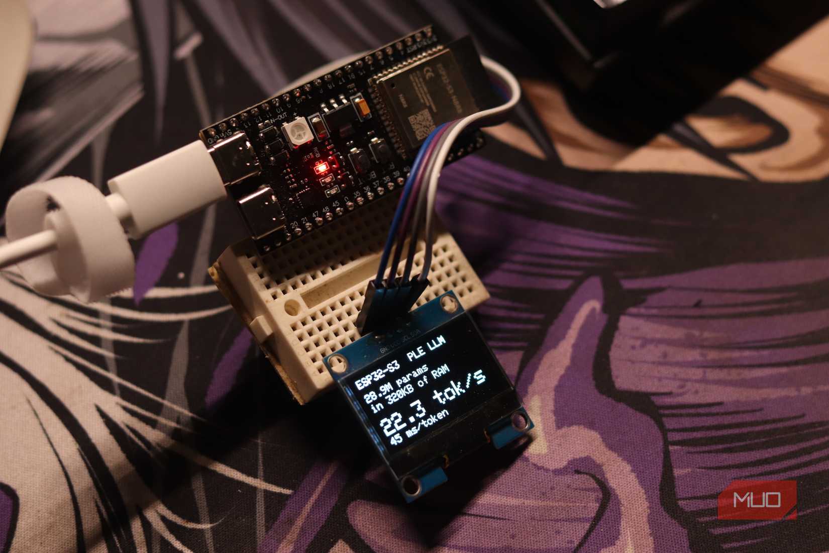 ESP32 side view with AI running.