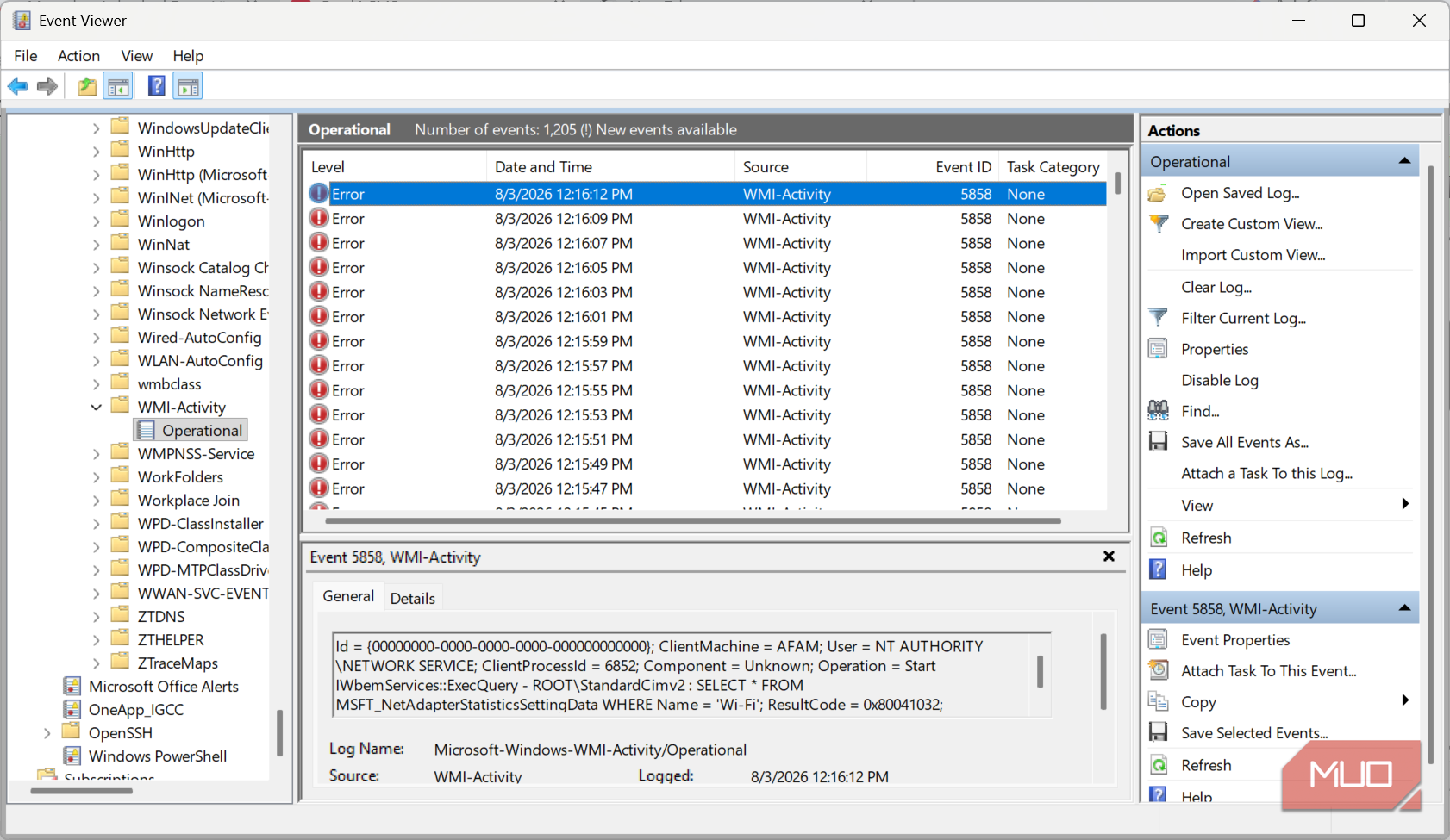 Event Viewer operational logs
